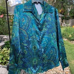 KASPER Jewel toned long sleeve paisley print dressy blouse, new with tags.